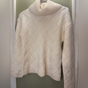 One Grey Day Cream Diamond Knit Turtleneck Sweater Size S